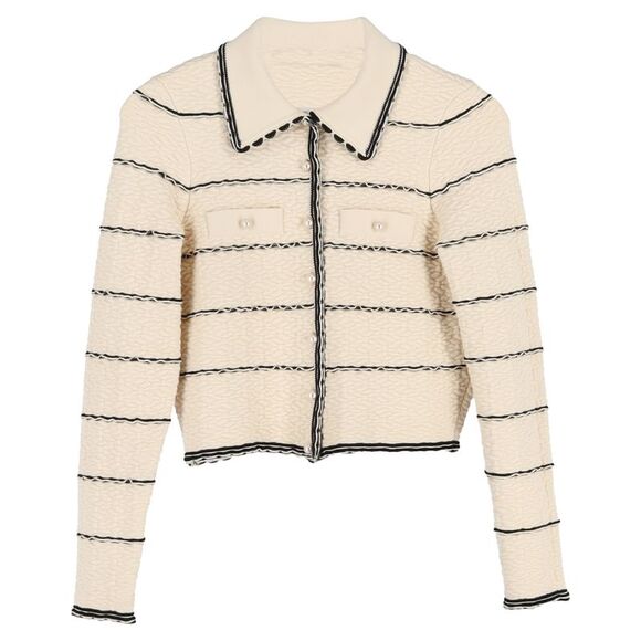 Sandro Paris Stripe Textured Cardigan in Cream Cotton